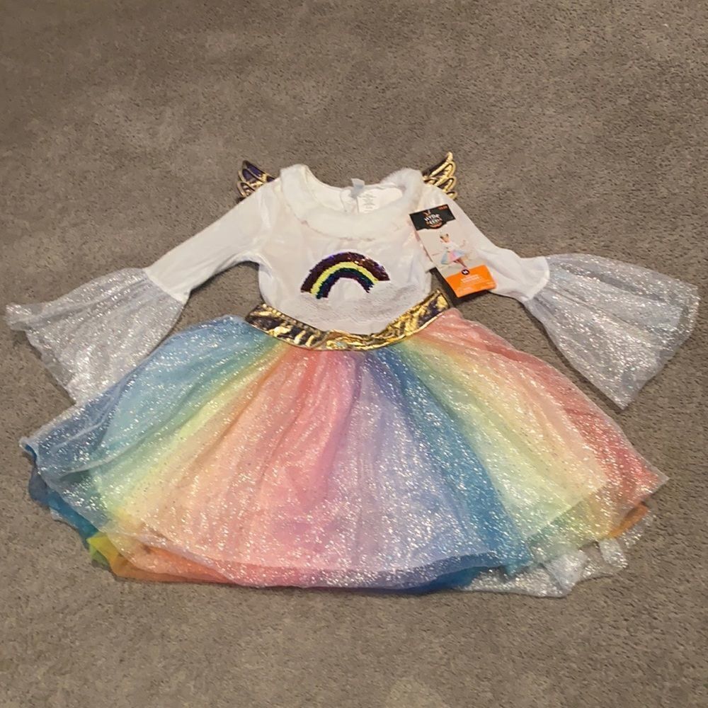 Kids Rainbow Unicorn or Angel Costume Halloween Size M NWT *Dress only NO HORN